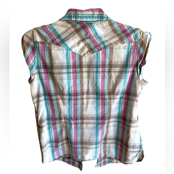 Op sleeveless button up shirt plaid design size Large 11/13 - Picture 9 of 11